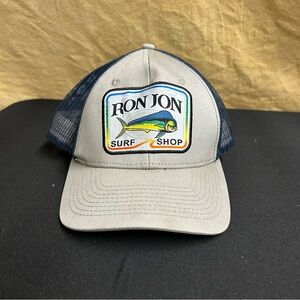 Ron Jon Surf Shop Hat Men OSFA Black OSFM Grey Blue Mahi Fish Patch Trucker Mesh